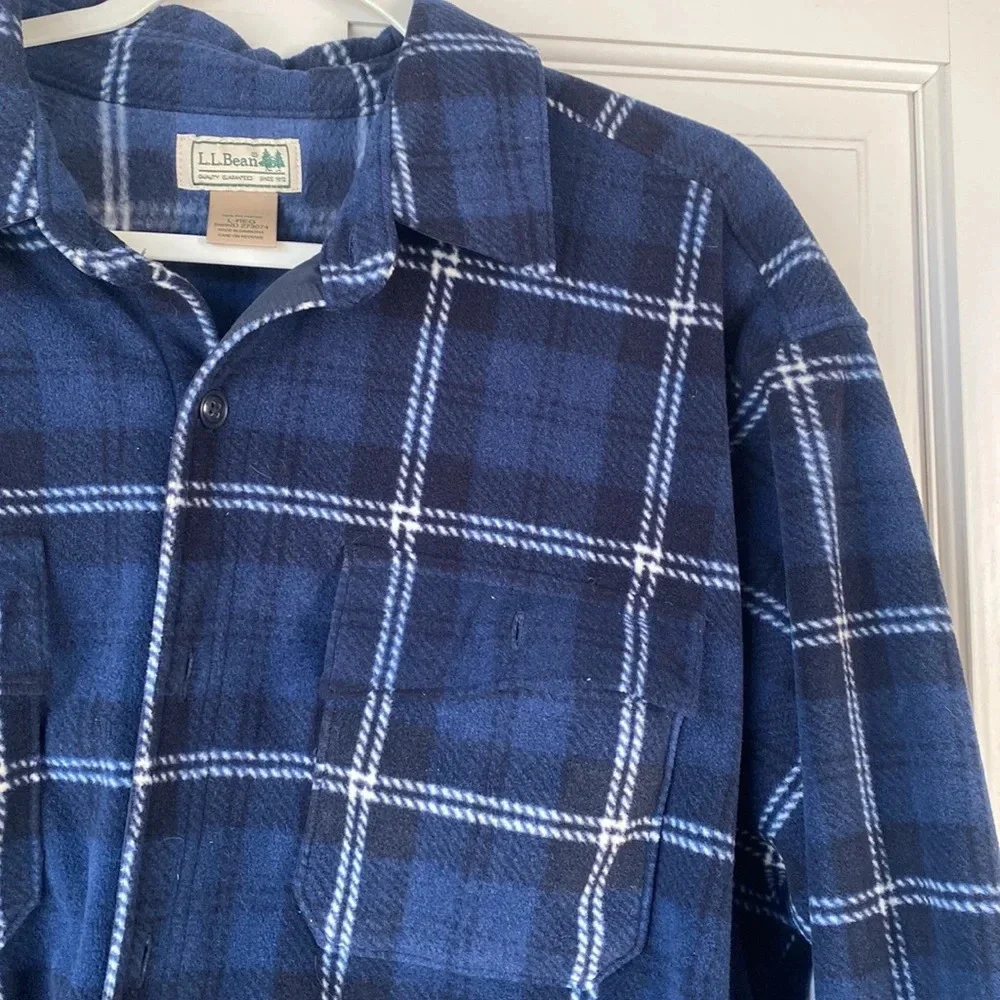 LL Bean Blue Flannel Heavy and Fuzzy Jacket size large